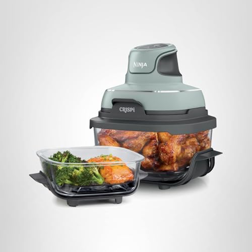 Ninja Crispi 4-in-1 Glass Air Fryer | With Non-Toxic 4QT & 6-Cup Glass Containers & Lids | Microwave, Freezer, Dishwasher Safe | 450°F Max Temp |1500 Watt | Green | FN101SG