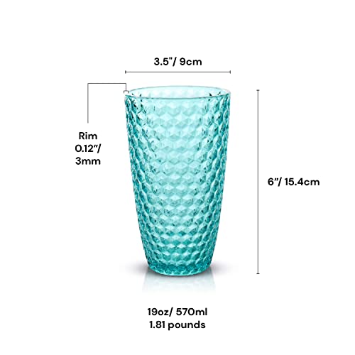 BELLAFORTE Shatterproof Tritan Plastic Tall Tumbler, Set of 4, 19oz - Laguna Beach Drinking Glasses - Unbreakable Tritan Drinking Glasses for Parties - BPA Free - Blue