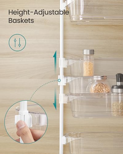 SONGMICS Over the Door Pantry Organizer, 6-Tier Kitchen Pantry Door Organizer with Adjustable Tall Baskets, Hanging Spice Rack, for Bedroom Bathroom Laundry Room, Transparent UKCS046WG01