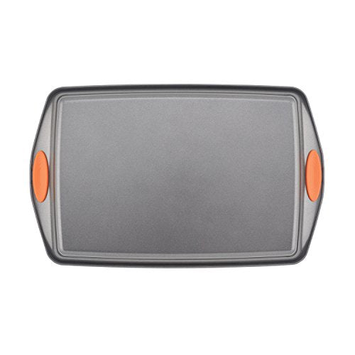 Rachael Ray Yum-o! Nonstick Bakeware Oven Lovin' Rectangle Cake Pan, 9-Inch by 13-Inch, Gray with Orange Handles