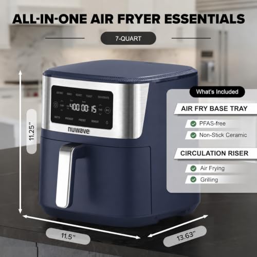 Nuwave Brio Plus 6-in-1 Air Fryer, 7-Qt Large Capacity, 50°F–400°F Precise Temp Control, Non-Toxic PFAS-Free Nonstick, Air Fry, Bake, Roast, Toast, Dehydrate, Reheat, 100 Presets, Dishwasher Safe