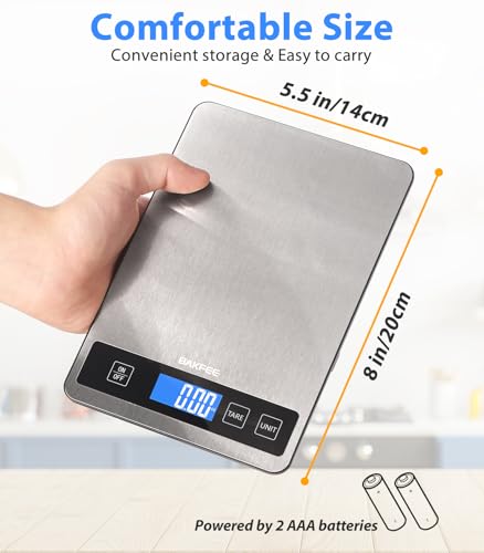 BakFee Food Scale - 15kg/33lb Digital Kitchen Scale with Full-View LCD Display, Grams and Ounces, Easy Clean Stainless Steel, 6 Units with Tare Function, Precise for Baking, Cooking & Meal Prep, Black