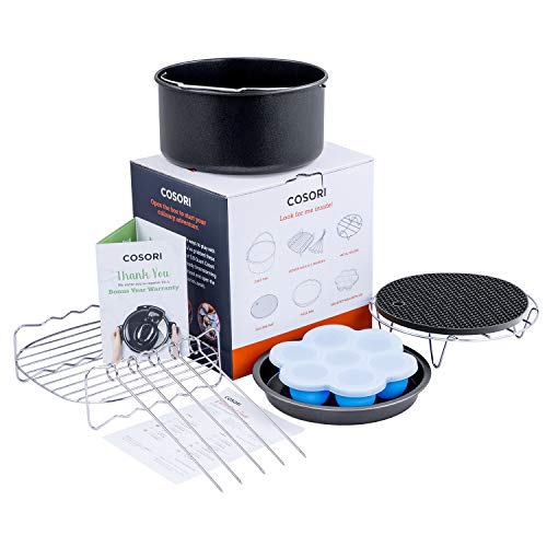 COSORI Air Fryer Accessories, Set of 6 Perfect for Most 5.0 Qt and Larger Ovens, Cake & Pizza Pan, Metal Holder, Rack & Skewers, etc, BPA Free, Nonstick, Dishwasher Safe, 5.8 QT, Black