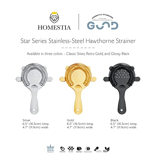 Homestia Hawthorne Strainer - Stainless Steel Cocktail Strainer with Removable High-Density Spring for Bartending, Boston Shakers & Mixing Glasses, Professional Bar Tools Gold
