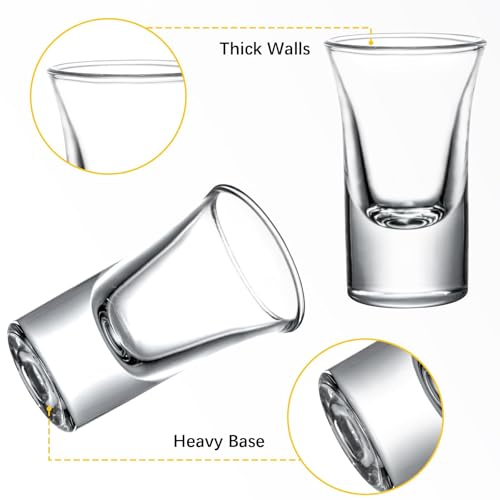SUN GKOTTA 60-Pack 1 OZ Glass Shot Glasses set with 10 Pourers - Heavy Base shot Glasses bulk for Bar, Party, and Gifts