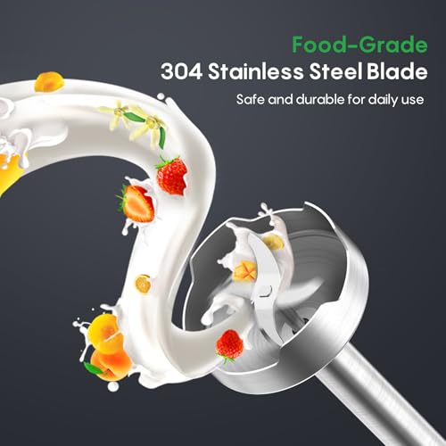 FRESKO Immersion Blender Handheld, Stainless Steel Hand Electric Stick Mixer with 12-Speeds & Turbo Mode, Powerful 500W Emulsion Blender with Beaker, Chopper & Whisk for Smoothie, Puree, Baby Food