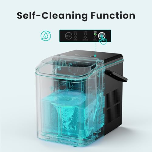 OLIXIS Countertop Ice Maker Machine with Handle, Auto-Cleaning Portable Ice Maker with Basket & Scoop, 26lbs in 24Hrs & 9 Cubes in 6 Mins, 2 Cube Sizes, for Home Party Camping RV, Black