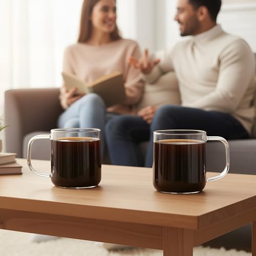 Aquach Glass Coffee Mugs, 20 oz Large Clear Drinking Glasses, Dishwasher & Microwave Safe, Everyday Use for Coffee Tea Juice, Home Office Kitchen Essentials, 2-Pack