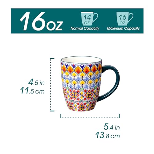 vancasso SIMI 16 oz Large Coffee Mugs Set of 6 – Bohemian Ceramic Cups with Handle, Perfect for Latte, Tea, Hot Chocolate, Dishwasher & Microwave Safe Ideal Gift