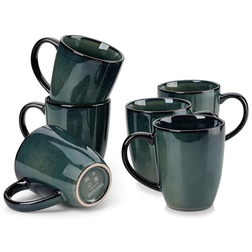vancasso STARRY Ceramic Coffee Mug Set of 6, 12 Oz Tea Cups with Handle for Latte, Tea, Cappuccino, Milk, Cocoa, Microwave&Dishwasher Safe, Green