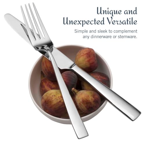 Mikasa Everett 18/10 Stainless Steel Flatware Set, 101-Piece Service for 12, Silverware Set with Slim Square-Cut Handles, Dishwasher Safe Cutlery Set