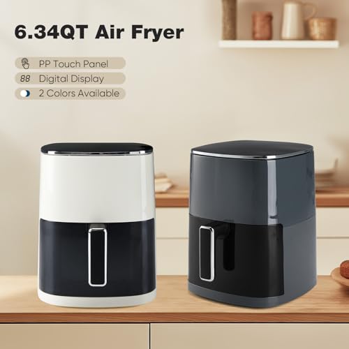 OLIXIS Air Fryer 6 Quart with Window Square Airfryer 12-in-1 Air Frys, Roast, Reheat, Dehydrate, Bake, Steam, Fries, Custard, Chicken, Wings, Sea Food, Vegetabels,400F, White