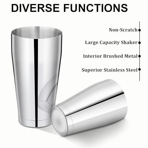 Mwellewm 8 Pcs Cocktail Shaker Boston Shaker Set Professional Bartender Kit Bar Stainless Steel Drink Shaker Bartending Martini Tin with 18oz & 28oz Mixed Alcohol Tool for Beginner(Silver)