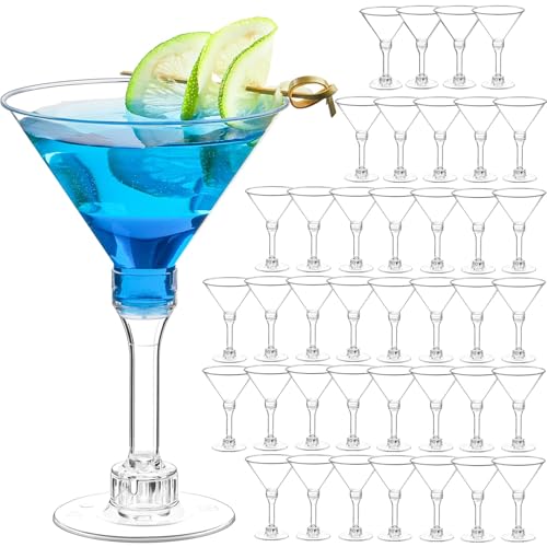TOFLEN 40 Pack Plastic Martini Glasses 5 Oz Disposable Tall Mini Cocktail Cups Plastic Margarita Glasses Perfect for Spring Party, Birthday, Wedding, Easter