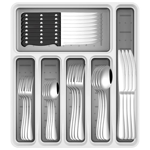 49-Piece Silverware Set with Organizer, Stainless Steel Flatware Utensils Set for 8, Forks and Spoons Silverware Set Cutlery