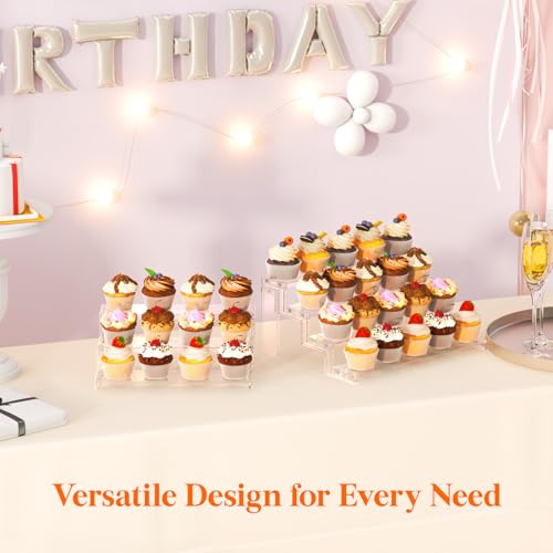 Lifewit Spice Rack, Perfume Cologne Organizer, Cupcake Stand, Tool-Free Assembly, Display Riser Shelf, Seasoning Figurine Makeup Holder, Room Decor, Kitchen Cabinet Storage, Clear, 12in-3 Tier, 1 Pcs