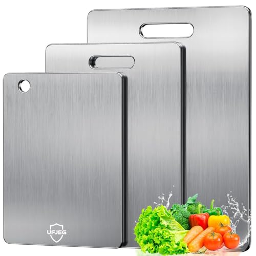 UFJEG Titanium Cutting Board, 3 PCS Titanium Cutting Boards for Kitchen, Non Toxic, Double-Sided Food Grade Chopping Board for Outdoor Camping(15.6" x 11", 13" x 9.3", 11.8" x 7.8")