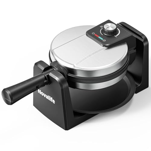 Waffle Maker, Rotating Belgian Waffle Maker, 180° Flip Waffle Iron, Non-Stick Plate, Adjustable Browning Control, Foldable Cool Touch Handle, Removable Drip Tray, Space Saving Storage, Stainless Steel