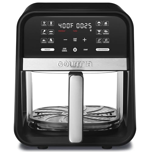 Gourmias 7-Quart Digital Air Fryer With Glass Basket, 12 One-Touch Presets, Oil-Free Crisp Technology