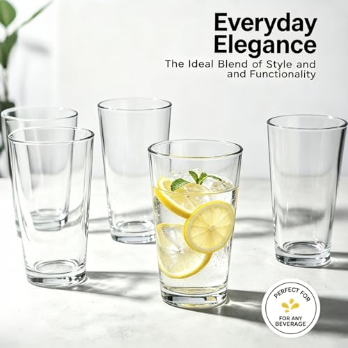 QAPPDA Highball Glasses Set of 6, 17oz Tall Drinking Glasses, Wide Mouth Design Water Glass for Kitchen Cups, Tom Collins Glasses, Mojito Glass Cups, Cocktail Glasses for Bar Glassware