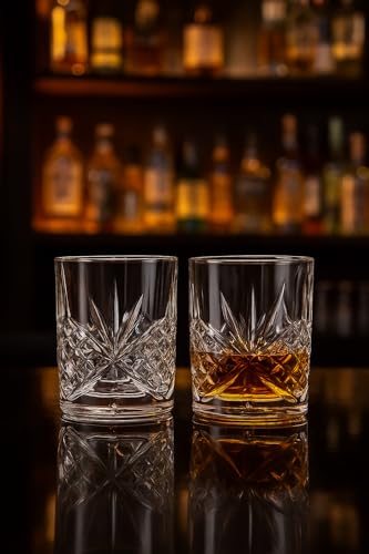 OLD BARREL Whiskey Glasses Set of 8 (4 Glasses with 4 Ice Ball Molds) 10oz Old Fashioned Crystal Glasses Gift Box – Bourbon, Scotch, Cocktail Rocks Glas – Gifts for Men, Dad, Birthday, Christmas Gift