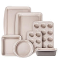 CAROTE 7-Piece Nonstick Stackable Baking Pans Set - Bakeware Sets Including Cookie Sheets for Baking, Muffin Pan, Bread Pan, Cake pan, Loaf Pan, Roasting Pan, Gray & Khaki
