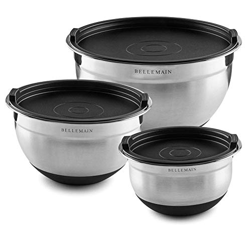 Bellemain Mixing Bowls with Lids Set - Stainless Steel Mixing Bowls with Airtight Lids - Food Storage Containers - 3PCS Set with Non-Slip Bottoms Kitchen Essentials for Baking - Serving