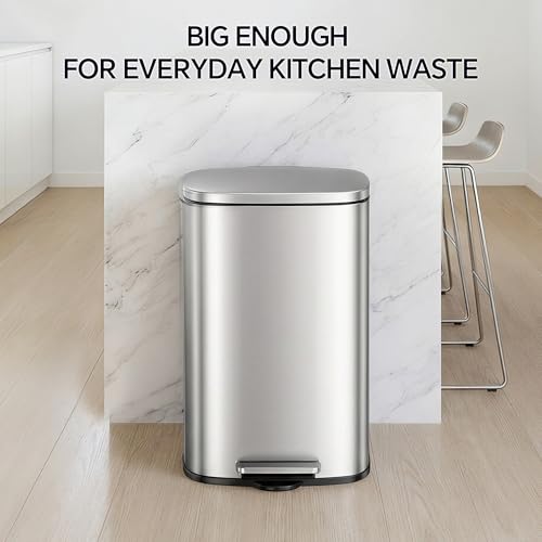 ZABINS 13 Gallon Trash Can (50L) and 1.6 Gallon (6L) Kitchen Trash Can Combo Set, Stainless Steel Garbage Can with Lid and Step-on Pedal, Soft Close Waste Bin with Inner Bucket for Home & Office