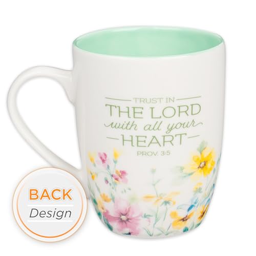 Christian Art Gifts Inspirational Ceramic Coffee & Tea Scripture Mug for Women: Trust in the Lord Encouraging Bible Verse, Microwave & Dishwasher Safe Lead-free, Multicolor Floral, Light Green, 12 oz.