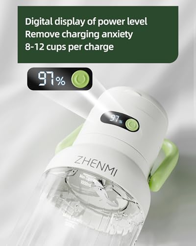 ZHENMI Portable Blender, Personal Blender for Smoothies & Shakes, Cordless, 33oz BPA-Free Vessel, 18000RPM Motor, Leakproof Lid with Sip Spout, USB-C Rechargeable, Easy-to-Clean Parts (Green)