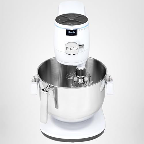 GE Profile Smart Stand Mixer w/Built-In Smart Scale & Auto Sense Technology, 7qt Stainless Steel Bowl, 11 Speed l Dough Hook, Beater, 11-wire whip l works w/Amazon Alexa & Google Home l Stone White