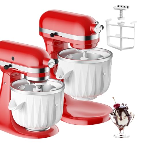 Ice Cream Maker Attachment for KitchenAid Stand Mixer, 2 Quart Kitchen Aid ice cream attachment Frozen Yogurt Sorbet Gelato Maker, Fits 4.5QT and Larger Stand Mixers