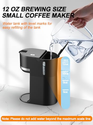 Karosie Single Serve Coffee Maker for Coffee Pods and Grounds, Fast Brew, 6-12 oz Brew Sizes Single Cup Coffee Maker Fits 5.5" Mugs, One-Button Small Coffee Maker, Descaling Reminder,Black,9.45 Inches