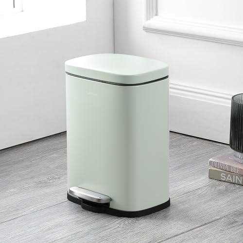 happimess HPM1006E Connor Rectangular 13-Gallon Trash Can with Soft-Close Lid and FREE Mini Trash Can, Fingerprint Resistant, Modern, Minimalistic for Home, Kitchen, Office, Bathroom, Pistachio Gelato