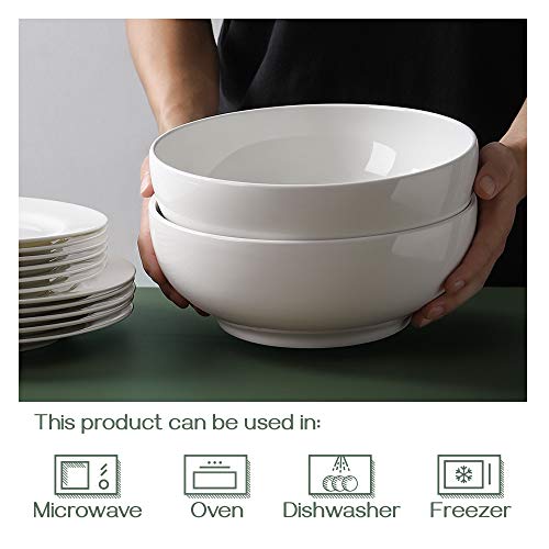 DOWAN Serving Bowls, 9.5" Large Salad Bowls for Entertaining, Side Dishes, Pho, Pasta, Centerpiece Bowls for Dinner Parties, Kitchen Decor, Microwave & Dishwasher Safe, White