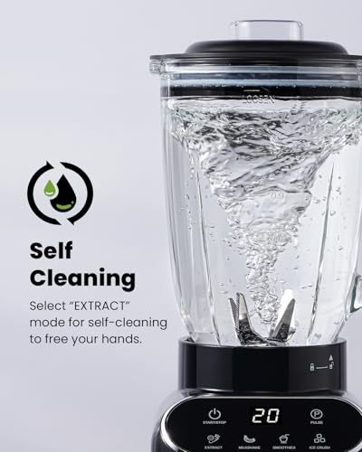 GDOR Professional Blender for Kitchen, 1200 Peak Watts Smoothie Blender, 5 Functions for Ice Crushing & Frozen Fruit, 52 Oz Glass Jar & 24 Oz To-Go Cup Combo, Self-Cleaning, Black