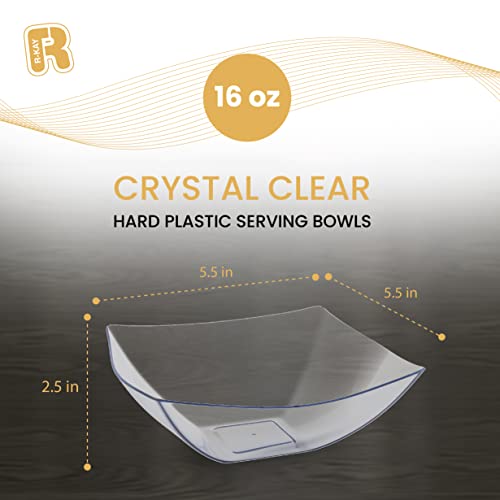 R-kay 6 Pack Square Plastic Serving Bowls - Clear Plastic bowls 16 Oz - Disposable Serving Bowls Heavy Duty For Weddings Catering And Birthday parties
