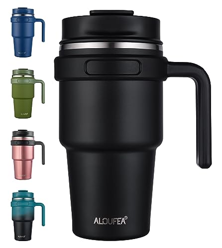 ALOUFEA 20 oz Insulated Coffee Mug Tumbler with Handle, Stainless Steel Travel Mug Tumbler with Lid and Straw,Double Wall