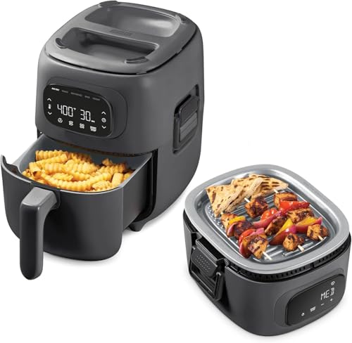 Dash Flip & Fry Digital 2-in-1 Grill & Air Fryer, Has AirCrisp Technology, Digital