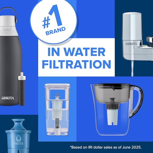 Brita Extra-Large 27-Cup Water Dispenser with BritaPlus Filter, WQA NSF/ANSI Certified, Reduces 2X Contaminants vs. Standard, Reduces Chlorine, Zinc, Copper, Mercury & More, 1 Filter Included, Black