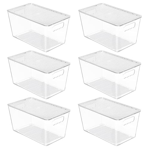 Vtopmart 6 Pack Clear Stackable Storage Bins with Lids, Medium Plastic Containers with Handle for Pantry Organizer and Storage,Perfect for Kitchen,Fridge,Cabinet, Closet,Bathroom Organization