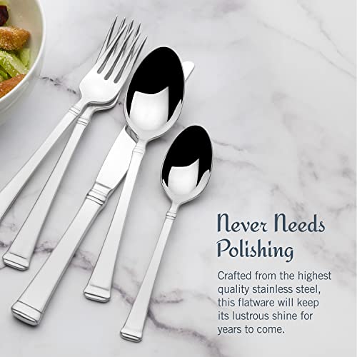 Mikasa Harmony Silverware Set for 12, 65-Piece 18/10 Stainless Steel Flatware Set with Flared Handles, Dishwasher Safe Cutlery Set, Elegant Dining Utensils