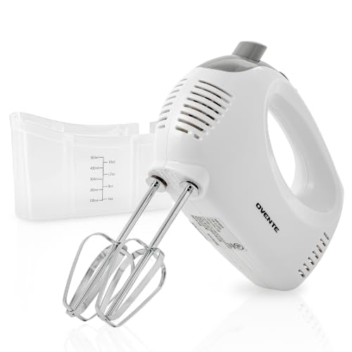 OVENTE 5-Speed Electric Hand Mixer with Storage Case,150W, White HM151W