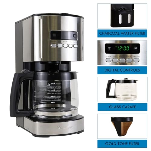 Kenmore Drip Coffee Maker - 12 Cup Programmable Cafe Machine With Glass Pot, Regular & Bold Brew, Auto Shut Off Large Water Reservoir, Reusable Filter, Kitchen Appliances For Cafeteria Barista, Black