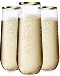 Maaacute 24 Pack Champagne Flutes Plastic, 9 Oz Disposable Stemless Mimosa Gold Rim Toasting Glasses, Clear Crystal Plastic Cocktail Cups for Bridal Shower Wedding Party Birthday Mimosa Bar