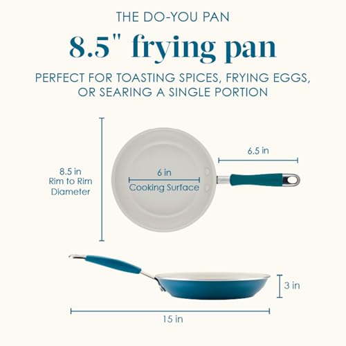 Rachael Ray Cucina Ceramic Nonstick Frying Pans/Skillet Set, Dishwasher Safe, 8.5 inch and 10 inch Open Fry Pans - Marine Blue