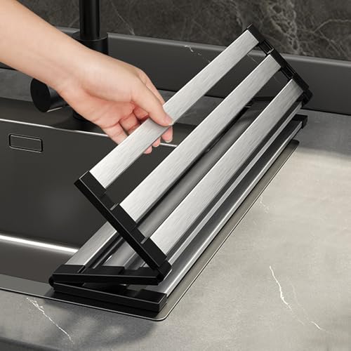KATPOSIN Roll Up Dish Drying Rack, Over Sink Stainless Steel Rack,Foldable Kitchen Sink Mat,Kitchen Sink Drain Rack Dish Storage Rack (19.69" H x 12.8" W)