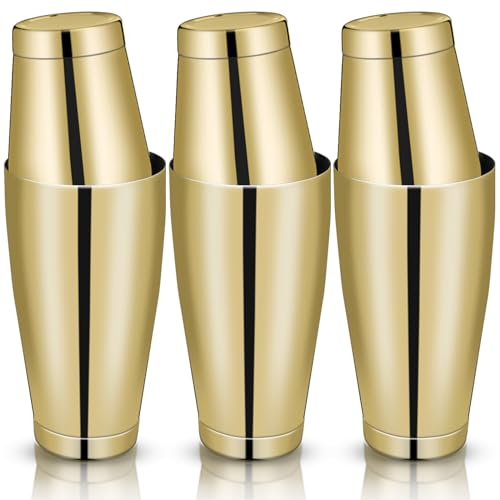 Sabary 6 Pcs Cocktail Shakers Professional Bar Shaker Boston Set Stainless Steel Martini Drink Mixer Basic Tool Weighted Shake Metal Can Cocktail Shaker Set, 18 Oz, 28 oz (Gold)
