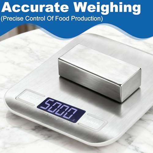 Girwu Food Scale, Digital Kitchen Scale with 1g Accuracy, 11lb/22lb Capacity & Backlit LCD, Stainless Steel Tare Scale for Baking, Cooking and Meal Prep, 5.5x7x0.6 Inches (Batteries Included)