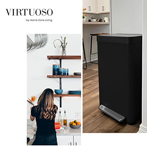 Home Zone Living 18.5 Gallon Large Capacity Kitchen Trash Can, Tall Stainless Steel Liner-Free Body, 70 Liter Capacity, Matte Black, Virtuoso Series
